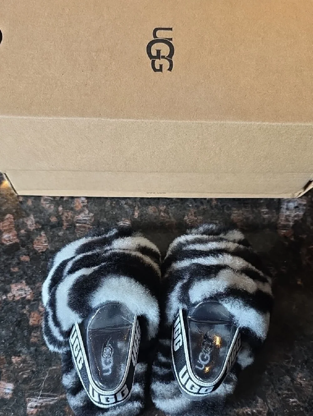 UGG Kid’s Fluff Yeah Zebra Faux Fur Slides